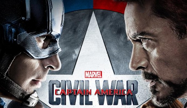 Capitán América y Iron Man enfrentados, con el escudo chocando contra el reactor del traje en la batalla de Civil War.