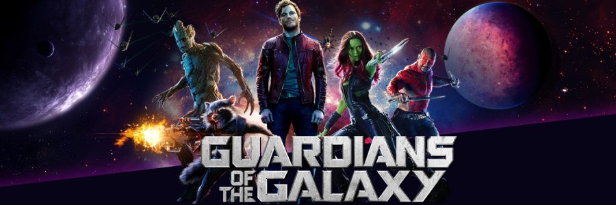 Fotograma de Guardianes de la Galaxia con el equipo reunido, reflejando la estética colorida y emocional del filme.